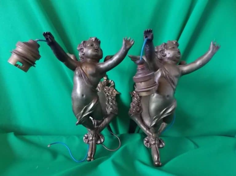 Pair early Cherub wall lights cherubs Antique Art Pair early Cherub wall lights