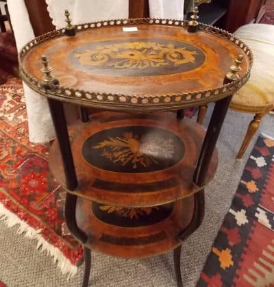 SOLD Edwardian marquetry three tyre occasional table inlaid Antique Tables 3