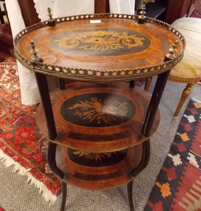 SOLD Edwardian marquetry three tyre occasional table