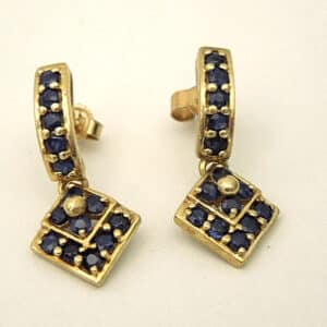 Vintage 9ct Gold Sapphire Cluster Drop Earrings drop earrings Antique Earrings