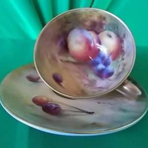 SOLD Worcester fruits miniture cup & saucer. Signed W H Austin 1921 Antiques Scotland Antique Ceramics