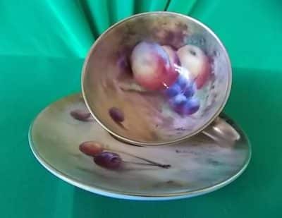 SOLD Worcester fruits miniture cup & saucer. Signed W H Austin 1921