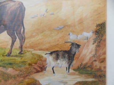 Large Scottish water colour animal landscape. unsigned Antiques Scotland Antique Art 5