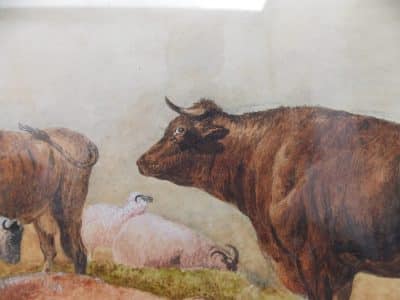 Large Scottish water colour animal landscape. unsigned Antiques Scotland Antique Art 6