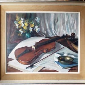 Ferenc Vardeak (1897-1971) Oil on Canvas Still life Violin Antiques Scotland Antique Art