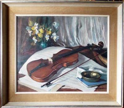 Ferenc Vardeak (1897-1971) Oil on Canvas Still life Violin Antiques Scotland Antique Art 3