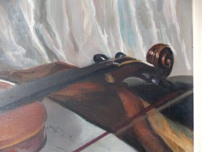 Ferenc Vardeak (1897-1971) Oil on Canvas Still life Violin - Image 4