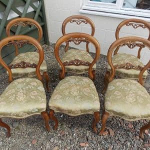 SOLD Set six Victorian walnut dining chairs Balloonback Antique Chairs