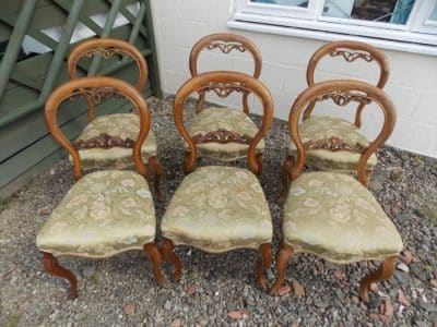 SOLD Set six Victorian walnut dining chairs Balloonback Antique Chairs 3