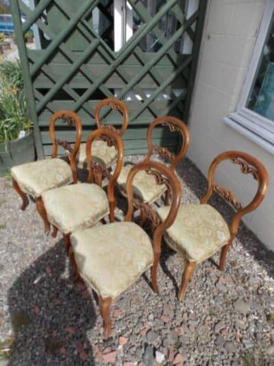 SOLD Set six Victorian walnut dining chairs Balloonback Antique Chairs 4