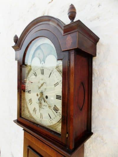 SOLD Regency Mahogany Moon dial longcase Clock 18th Cent Antique Clocks 6