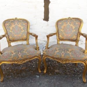 SOLD Pair 19th cent gilt French Fauteuils 19th century Antique Chairs