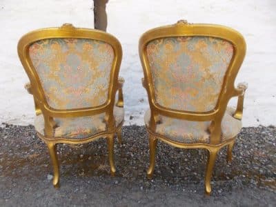 SOLD Pair 19th cent gilt French Fauteuils 19th century Antique Chairs 7