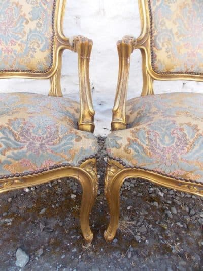 SOLD Pair 19th cent gilt French Fauteuils 19th century Antique Chairs 8