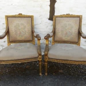 SOLD Pair 19th cent French giltwood Fauteuils 19th century Antique Chairs
