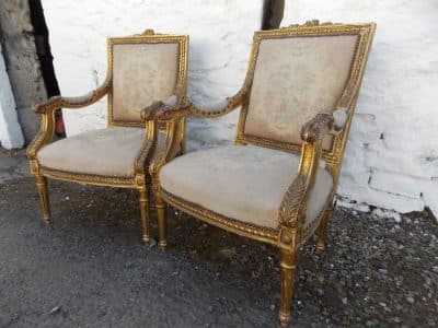 SOLD Pair 19th cent French giltwood Fauteuils 19th century Antique Chairs 5