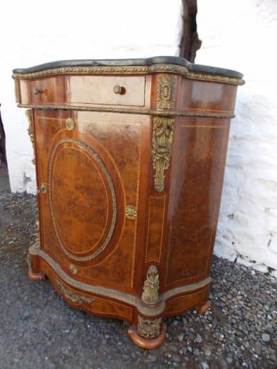 SOLD Serpentine French Louis Ormolu Burr walnut cabinet. - Image 2
