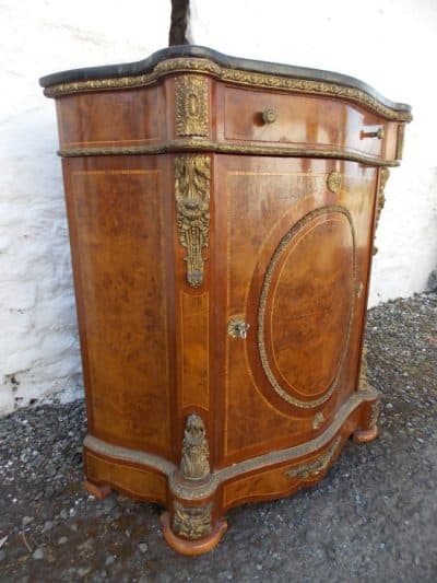 SOLD Serpentine French Louis Ormolu Burr walnut cabinet. - Image 3
