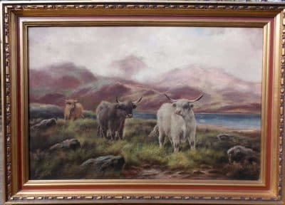 SOLD Pr Scottish highland cattle landscapes. Oils on Canvas. Antiques Scotland Antique Art 3