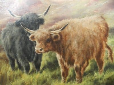 SOLD Pr Scottish highland cattle landscapes. Oils on Canvas. - Image 4