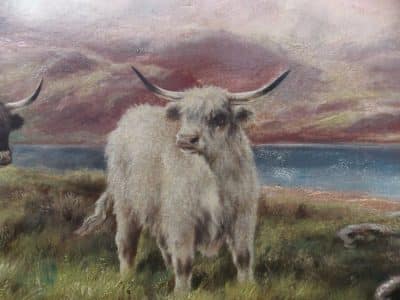 SOLD Pr Scottish highland cattle landscapes. Oils on Canvas. Antiques Scotland Antique Art 8