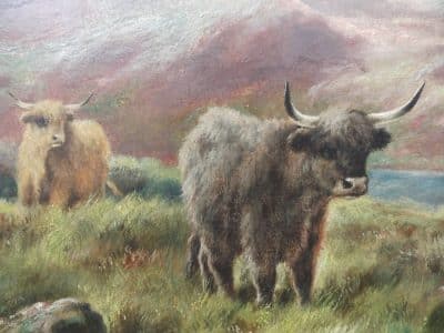 SOLD Pr Scottish highland cattle landscapes. Oils on Canvas. Antiques Scotland Antique Art 9