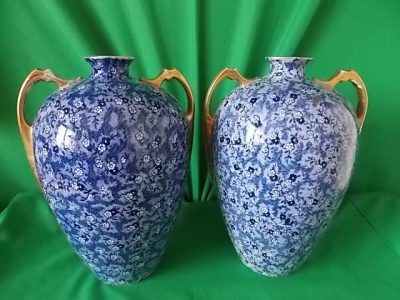 SOLD Pr Victorian Blue & White Bulbous vases.