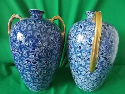 SOLD Pr Victorian Blue & White Bulbous vases. Antique Antique Furniture 6