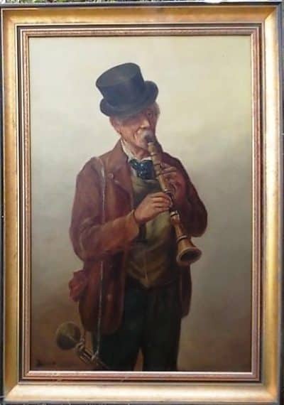 SOLD Continental School, Clarinet Player, Oil on Canvas signed oil on canvas Antique Art 3