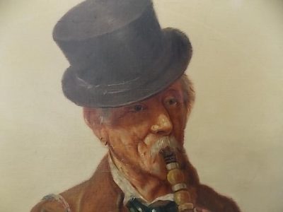 SOLD Continental School, Clarinet Player, Oil on Canvas signed oil on canvas Antique Art 4