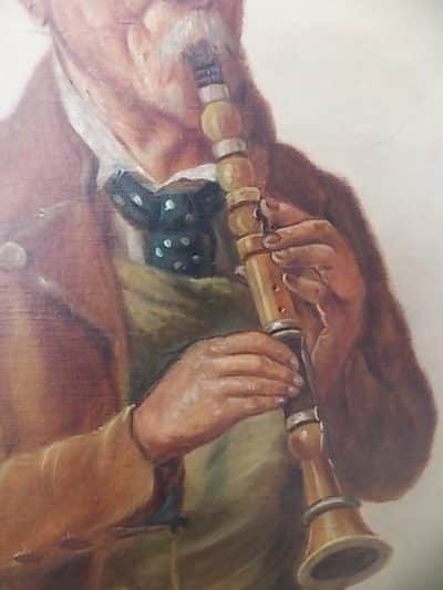 SOLD Continental School, Clarinet Player, Oil on Canvas signed oil on canvas Antique Art 5