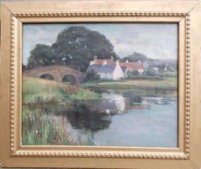 SOLD Isabel Hutchison Oil on canvas. dated 1897 Callander Bridge Antiques Scotland Antique Art 3