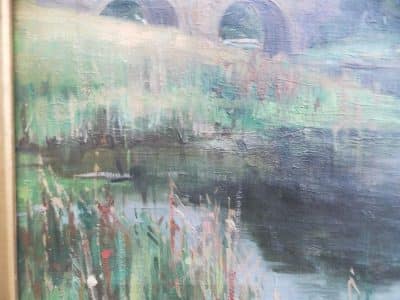 SOLD Isabel Hutchison Oil on canvas. dated 1897 Callander Bridge Antiques Scotland Antique Art 6