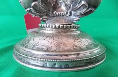 19th cent Silver, cranberry glass cake stand three horse stem - Image 3