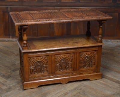 Edwardian Oak Monk's Bench / Hall Seat/ Settle SAI3187 - Image 5