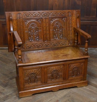 Edwardian Oak Monk's Bench / Hall Seat/ Settle SAI3187
