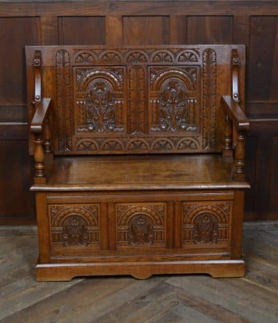 Edwardian Oak Monk’s Bench / Hall Seat/ Settle SAI3187 Antique Chairs 5
