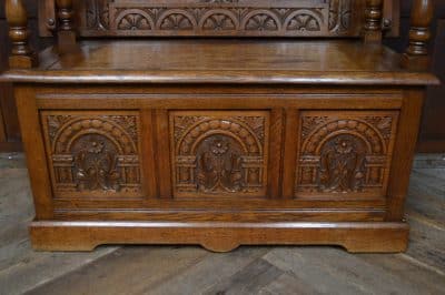 Edwardian Oak Monk's Bench / Hall Seat/ Settle SAI3187 - Image 14