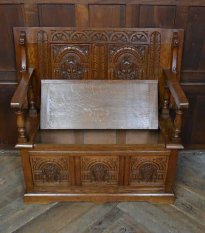 Edwardian Oak Monk’s Bench / Hall Seat/ Settle SAI3187 Antique Chairs 13