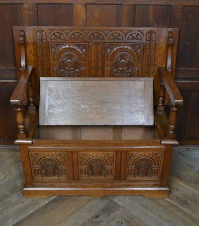 Edwardian Oak Monk's Bench / Hall Seat/ Settle SAI3187 - Image 11