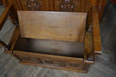 Edwardian Oak Monk’s Bench / Hall Seat/ Settle SAI3187 Antique Chairs 12