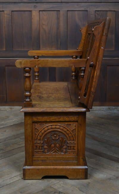Edwardian Oak Monk's Bench / Hall Seat/ Settle SAI3187 - Image 9