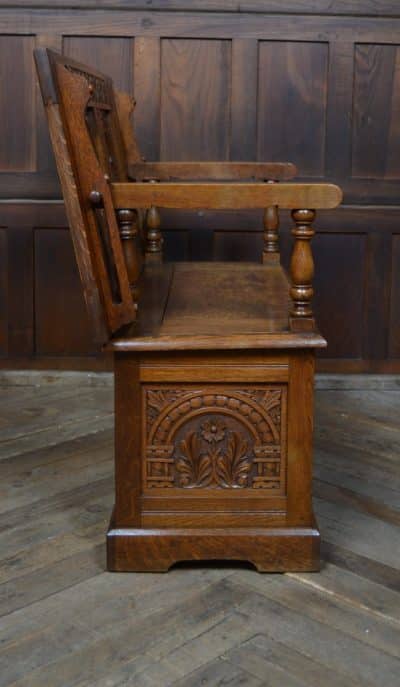Edwardian Oak Monk's Bench / Hall Seat/ Settle SAI3187 - Image 6