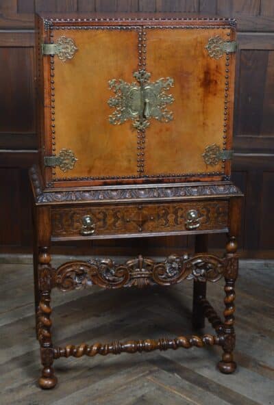 Jacobean Style Leather And Oak Cabinet SAI3331