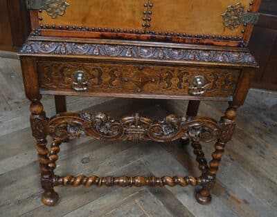 Jacobean Style Leather And Oak Cabinet SAI3331 leather Antique Cabinets 8