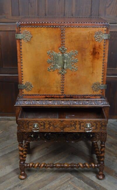 Jacobean Style Leather And Oak Cabinet SAI3331 leather Antique Cabinets 9