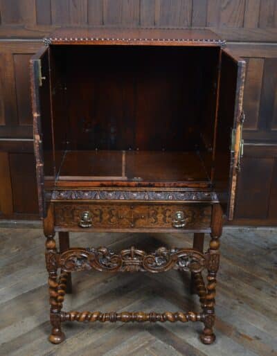 Jacobean Style Leather And Oak Cabinet SAI3331 leather Antique Cabinets 12