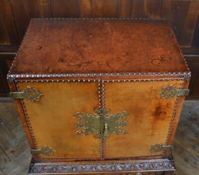 Jacobean Style Leather And Oak Cabinet SAI3331 leather Antique Cabinets 13