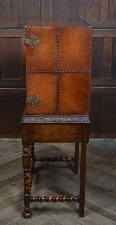 Jacobean Style Leather And Oak Cabinet SAI3331 leather Antique Cabinets 14