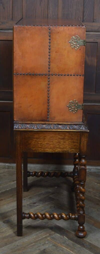 Jacobean Style Leather And Oak Cabinet SAI3331 leather Antique Cabinets 17